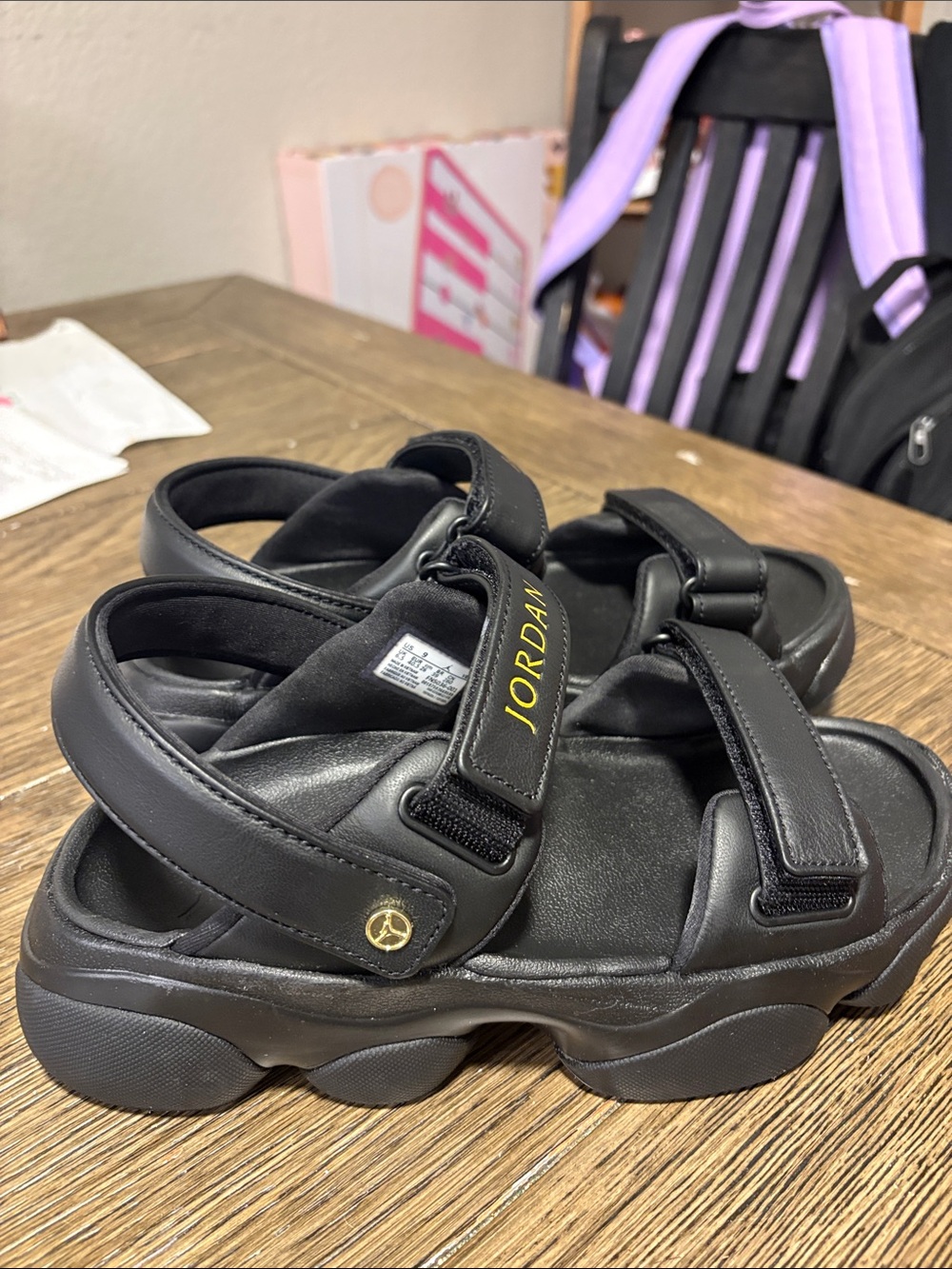 Jordan Black Youth Cushioned Strap Sandals with Gold Accent